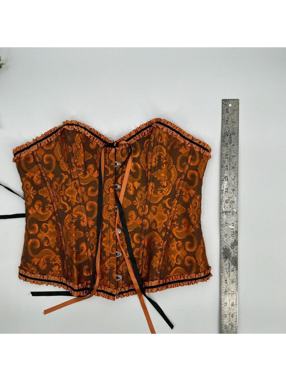 Orange And Black Lace Up Corset Top Size 2XL